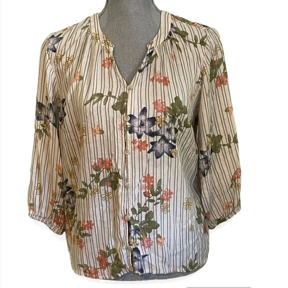 Sonoma Tops - Sonoma Floral Print Button Down 3/4 Sleeve Rayon Blouse Women's Size M